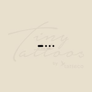 May include: A black temporary tattoo of a Morse code symbol, consisting of a dash and three dots. The tattoo measures 0.7 inches by 1.8 cm. The words "Tiny Tattoos" and "by tatteco" are written on the background.