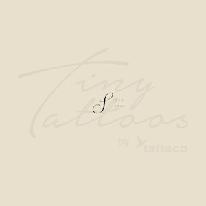 May include: A black, cursive letter "S" tattoo design, 0.4 inches (1.0 cm) in height, on a beige background. The design is from Tiny Tattoos by Tatteco.