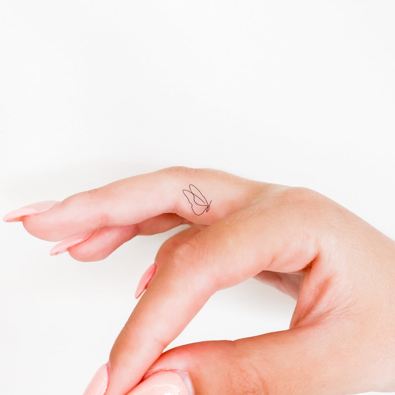 Tiny One Line Butterfly Temporary Tattoo (Set of 3) image 1