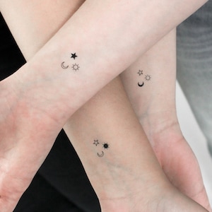 Matching Sun Moon & Star Temporary Tattoo (Set of 3x3)