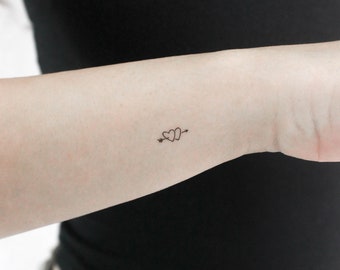 Hand-drawn Double Heart And Arrow Temporary Tattoo (Set of 3)