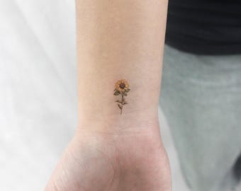 Kleines Aquarell Sonnenblume temporäres Tattoo (3er Set)