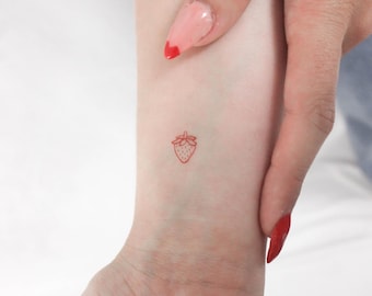 Tiny Red Strawberry Temporary Tattoo (Set of 3)