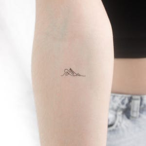 Single Line Mountain Sunset Temporary Tattoo (Set of 3)