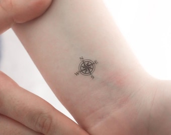 Tatuaje temporal de rosa de los vientos en miniatura (juego de 3)