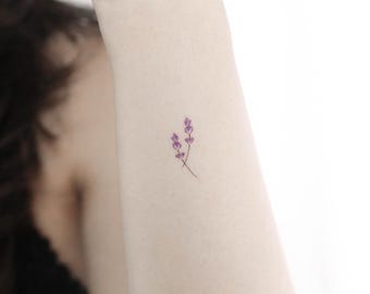 Tatuaje temporal de lavanda de acuarela pequeña (conjunto de 3)