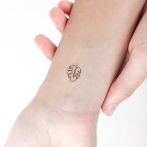 Tatuaggio Temporaneo Foglia Monstera Linea Sottile (Set di 3)