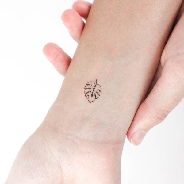 Fine Line Monstera Leaf Temporary Tattoo (Set of 3)