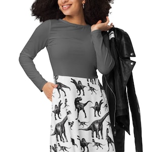 Robe dinosaure pour femmes, robe avec poches, vêtements Kidcore, robe paléontologie, robe Triceratops, vêtements dinosaures, robe d’enseignant, Dino
