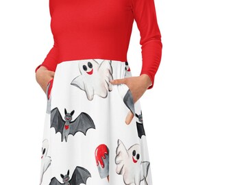 Ghost Midi Dress, Bat Dress, Cute Halloween Dress, Cottagecore Dress, Teacher Halloween Dress, Halloween Party Dress, Happy Halloween Dress