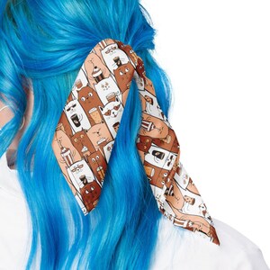 Coffee Lover Hair Scarf, Coffee Cats