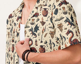 Dragons Hawaiian Shirt, Dungeons Hawaiian Shirt, Magical and Fantasy Hawaiian Shirt, Tarot Shirt, Master Hawaiian Shirt
