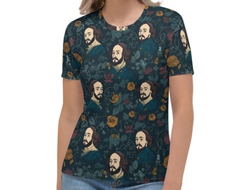 Shakespeare Shirt, Womens All Over Print Tee, English Teacher Shirt, Literature Lover Gift