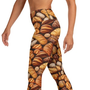 Leggings de yoga con temática de pan, leggings divertidos de cintura alta, regalo para amantes del pan, traje de panadería, ropa de panadero, regalo de panadero