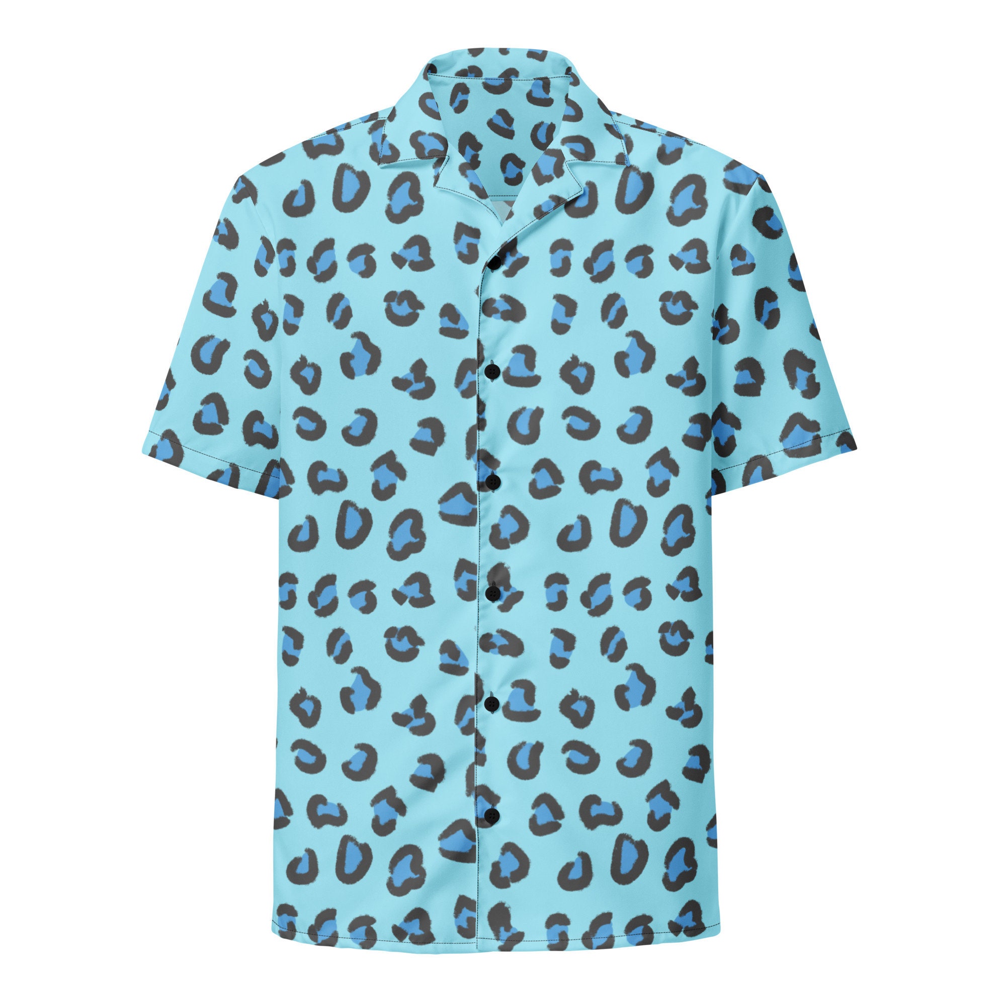 Blue Leopard Print Shirt, Beach Shirt Cosplay, Blue Leopard