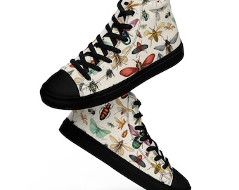 Vintage Bugs Men’s High Top Canvas Shoes, Bug Lover Shoes, Shoes for Entomologist