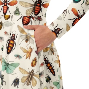 Vintage Insects Dress, Nature Lover Gift Shirt, Bugs Plants Gardening, Goblincore Dress, Gifts for Her, Vintage Illustration, Bug Lover gift