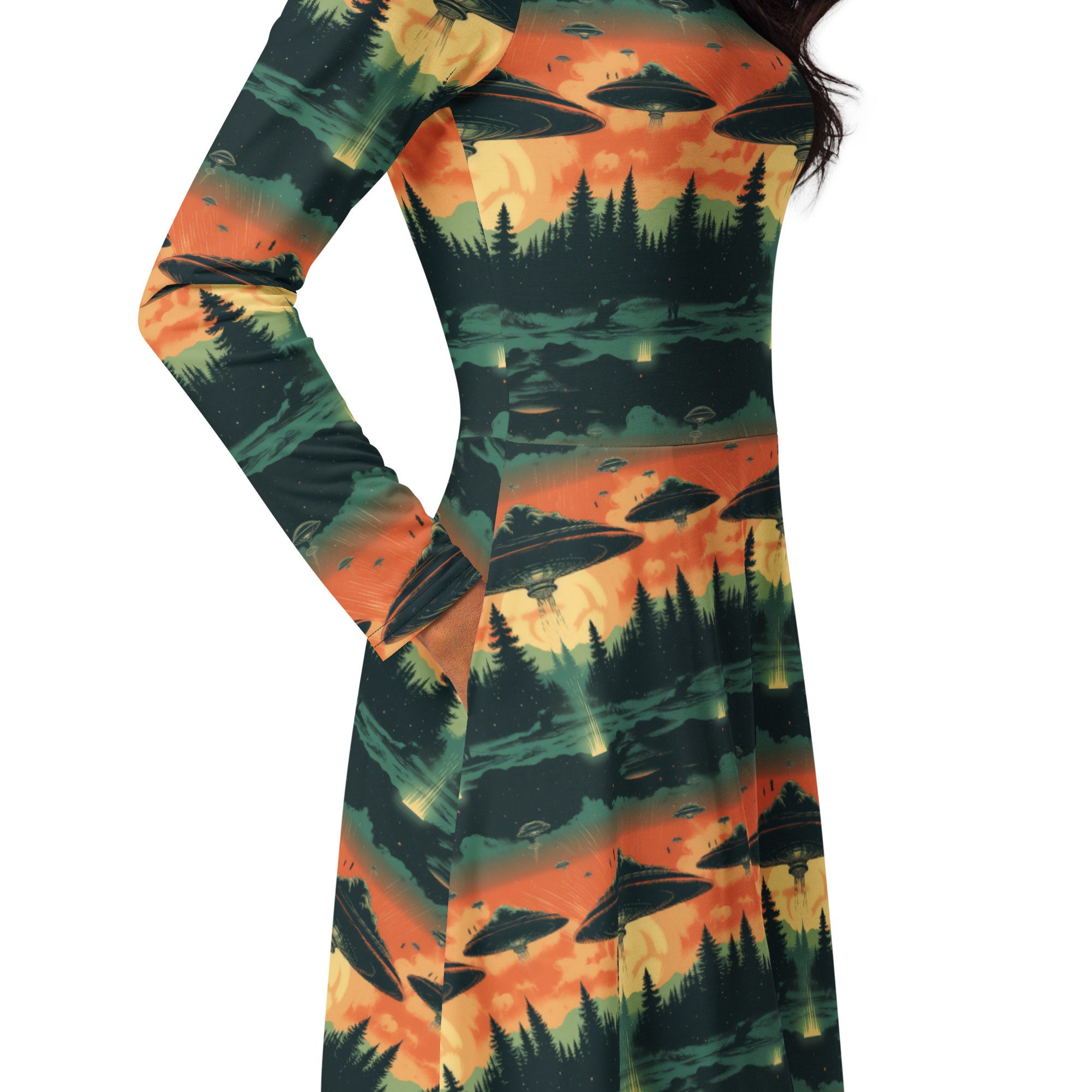 open lace back dress Retro Futuristic 60s Woman in Vibrant Dress