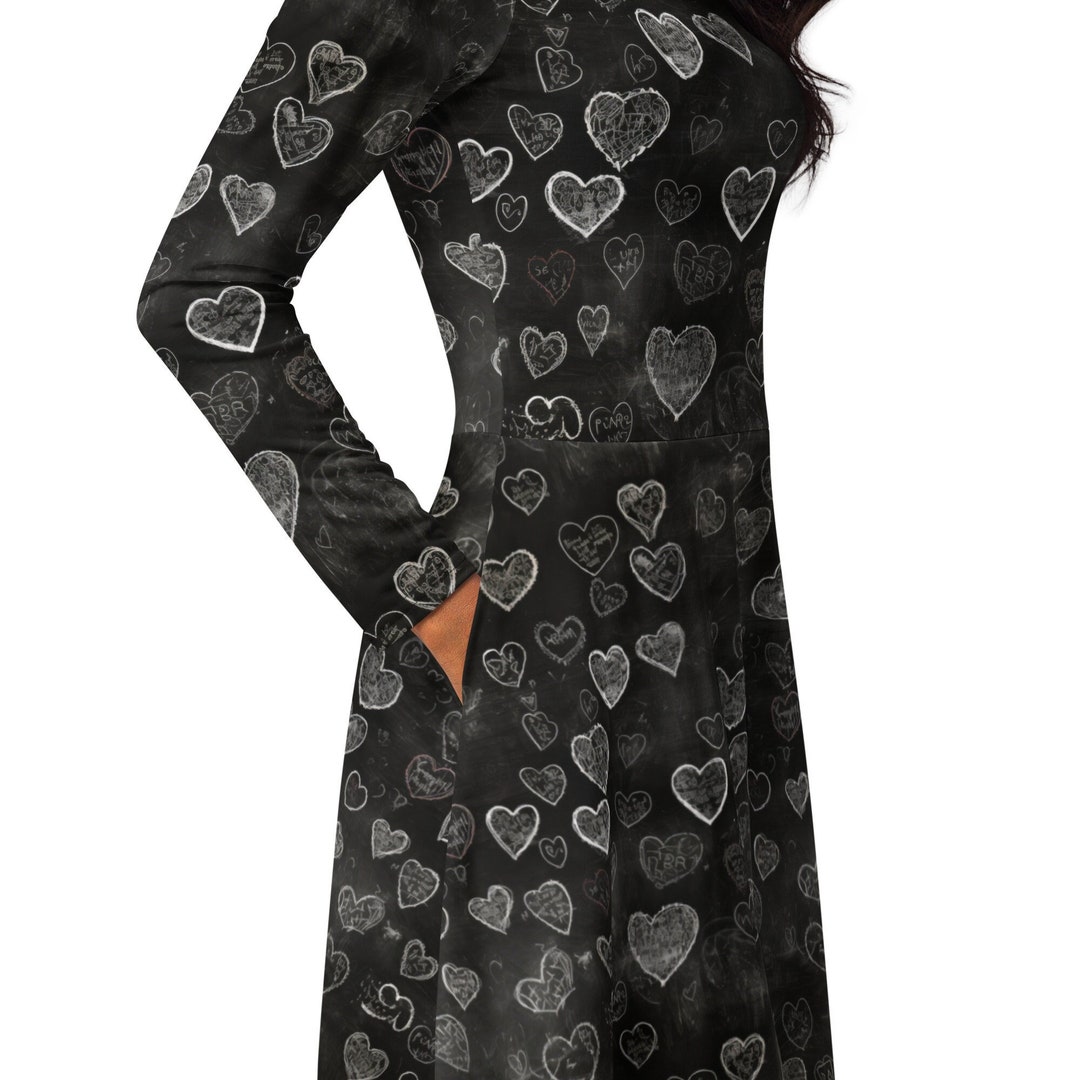 Black Hearts Dress, Chalkboard Hearts Dress, Teacher Dress, Valentines Day Dress, Goth Valentines, Goth Girl, Valentines Day Party Dress