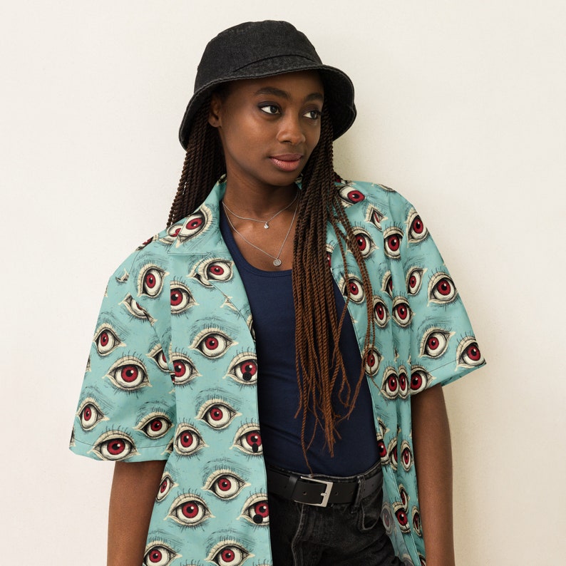 Eyeball Shirt, Goblincore Hawaiian Shirt, Weirdcore Shirt, Funky Shirt, Quirky Teacher Outfit