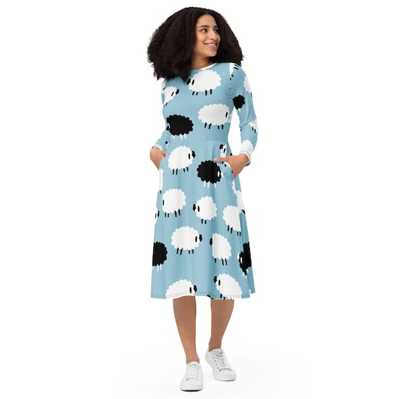 black sheep dresses Long Sleeve Midi Dress with Pockets, Nursery Rhymes, Farm Animals, Teacher, Flared Skirt Black Sequin Sheath Prom Occasion:Party Size:M (36–38) This leather shirt dress