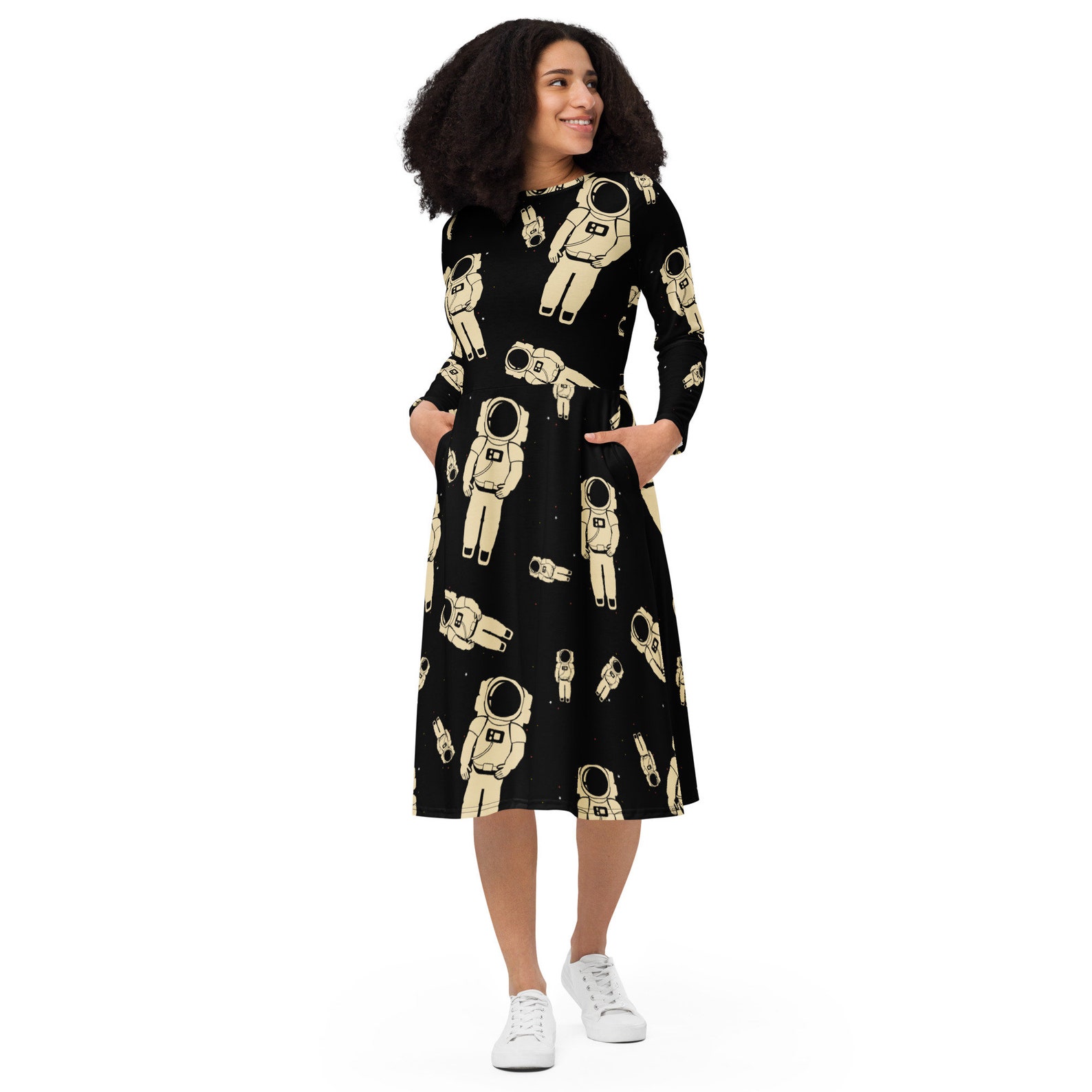 Astronaut Space Pattern Print Women Long Robe