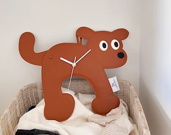 Super cute brown puppy clock with moving tail, living room/office/wall clock, home decoration, personalized gift
