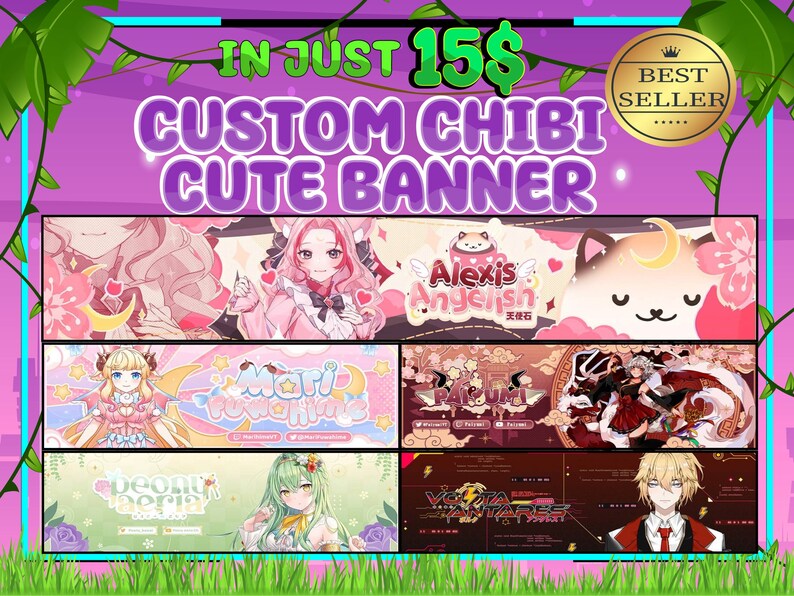Custom Chibi Cute Banner or Header for Social Media / Twitch Banner