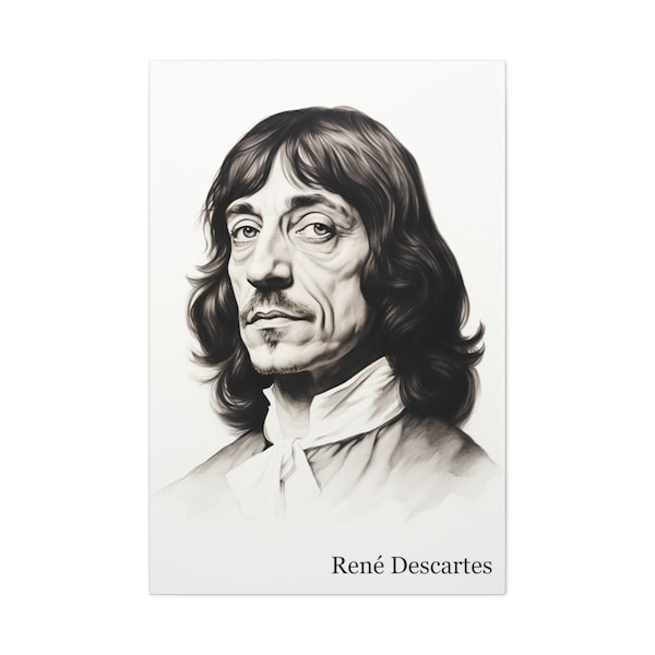 René Descartes: The Charcoal Echoes of Thought | I think therefore I am | Matte Canvas, Stretched, 1.25" Depth