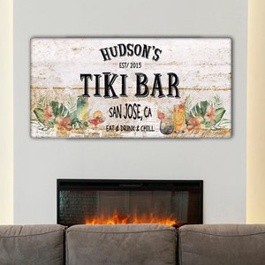 Personalized Tiki Bar Canvas Sign New Home Gift For Him Backyard Bar Sign Grill Pool Decor Deck Sign Large Custom Name Canvas Art