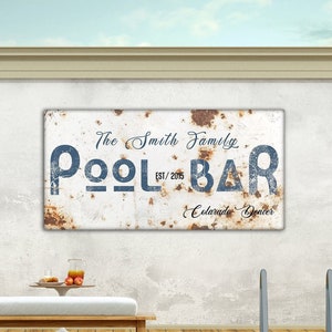Panneau de terrasse de bar de piscine personnalisé, décor mural de piscine, panneau de bar personnalisé, panneau de terrasse de piscine, panneau rustique sur toile, ferme moderne