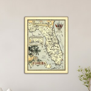 Old Map of Florida Poster Print Unique Wall Decor Vintage Florida Map Canvas Print Souvenir Florida Pictorial Map Print