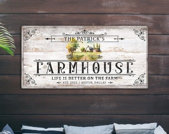 Farmhouse Custom Sign Rustic Wall Decor Established Sign Personalized Farmhouse Canvas Wall Art Barn Sign Family Last Name Canvas Print Farm