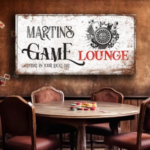 Personalized Game Lounge Metal Sign – Casino Style Rustic Wall Decor – Lucky Day Gambling Room Sign – Custom Poker Room Gift for Him