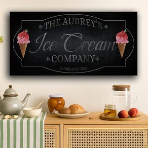 Personalized Ice Cream Shop Metal Sign – Custom Family Name Wall Decor – Vintage Style Ice Cream Parlor Sign for Kitchen or Café