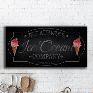 Eisdiele Familienname Personalisierte Küche Dekor Eisdiele Leinwand Druck Moderne Bauernhaus Wand Kunst Rustikale Leinwand Schild Vintage