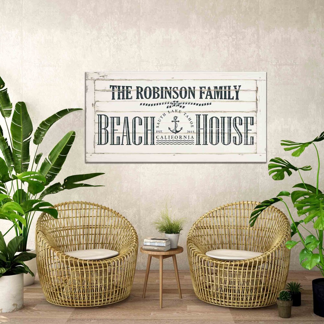 Custom Beach House Sign Canvas Print Beach House Decor Framed Easy Hang Canvas Wall Art Beach