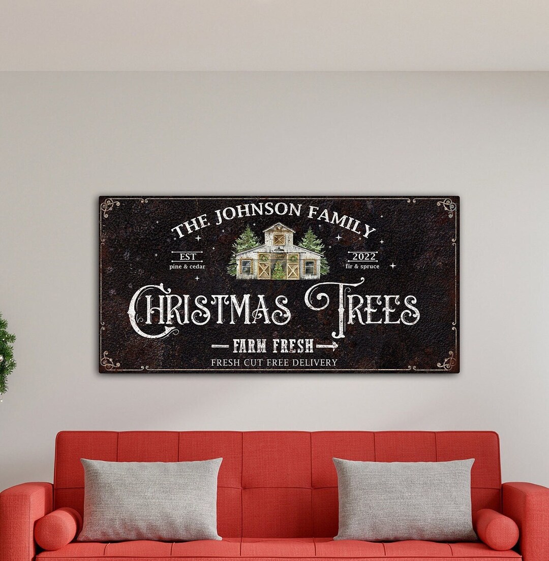 Personalized Christmas Tree Farm Canvas Print: Custom Family Name Sign ...