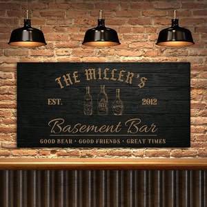 Personalized Basement Bar Sign Man Cave  Wall Decor Wine Tasting Bar Sign Modern Farmhouse Custom Wall Art Canvas Print Family Name Sign