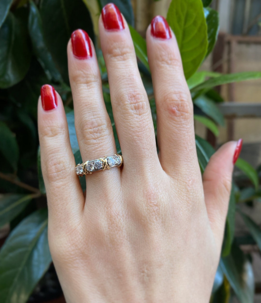 14k Gold Diamond X Ring Diamond X Ring Diamond Wedding Band Etsy