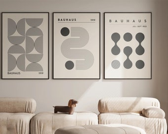 Bauhaus 3 piece Wall Art , Bauhaus Wall Art, Mid Century Modern Wall Art, Gallery Wall Set, Geometric Abstract Exhibition Bauhaus Print