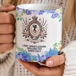 Lady Whistledown Bridgerton-mok, Regency-tijdperk Netflix-fancadeau, verjaardagscadeau voor haar, Bridgerton-themafeestbeker, periode dramamerchandise