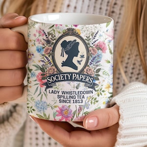 Bridgerton Mug, Lady Whistledown Society Papers Cup, Meadow Floral Bridgerton Gift for Her, Regency Era Tea Cup, Bridgerton Merch Mug