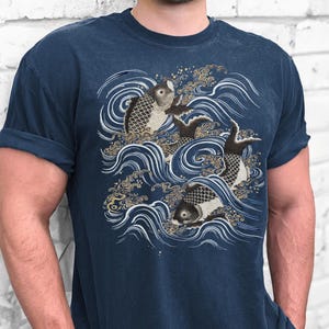 Japanese Vintage Art Comfort Colors Fish Shirt Gifts Fisherman Aesthetic Ocean Inspired Style Tshirt Fishing Gift for Him Japandi Art Tee
