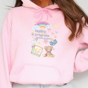 Healing in Progress Hoodie ABDL Age Regression Gift Agere Clothes ABDL Clothing Kidcore Little Space Adult Pacifier Hooded Sweatshirt