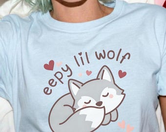 Eepy Lil Wolf Kidcore Shirt | Agere Shirt Softcore Kawaii Agedre Agedreamer Tee Kidcore Clothes Age Regression Wolf Gifts Petre Therian