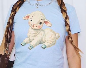 Camiseta ajustada Kitsch Lamb, camiseta vintage Cutecore, camiseta retro Pet Regression Babycore Littlespace Agere Kidcore, ropa Little Space Petre Shirt