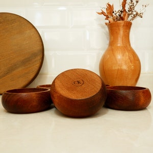 Acacia Wood Snack and Decorative Set Unique Natural Wood Bowls Handmade Kitchen Decor Carved Kitchenware image 3