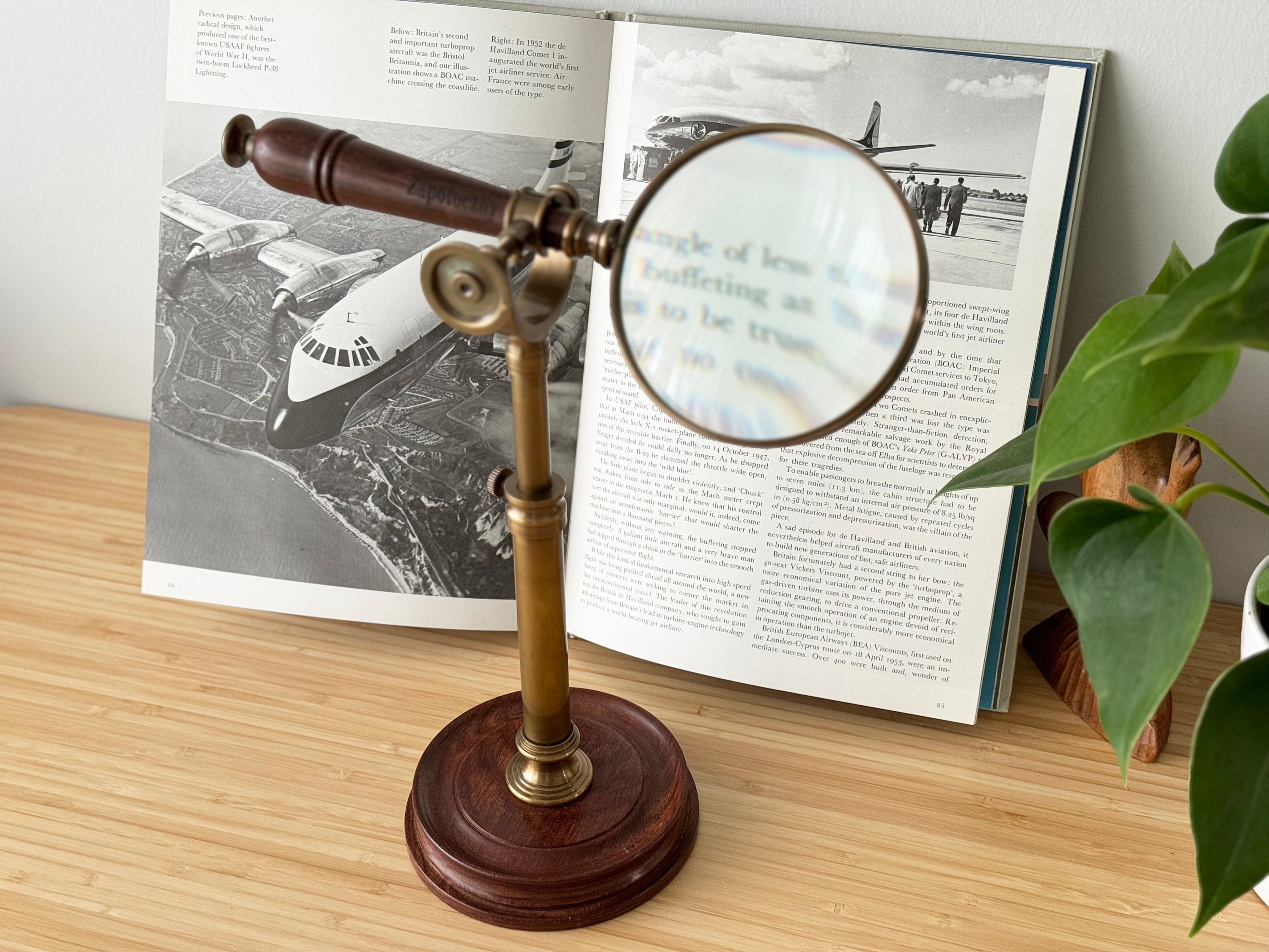 Premium Tabletop Magnifying Glass With Brass Frame and Wooden Stand