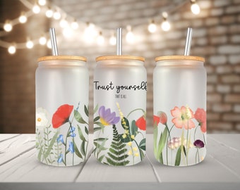 Floral Glass Can Wrap Libbey Glass Can PNG 16oz Glass Can Sublimation ...